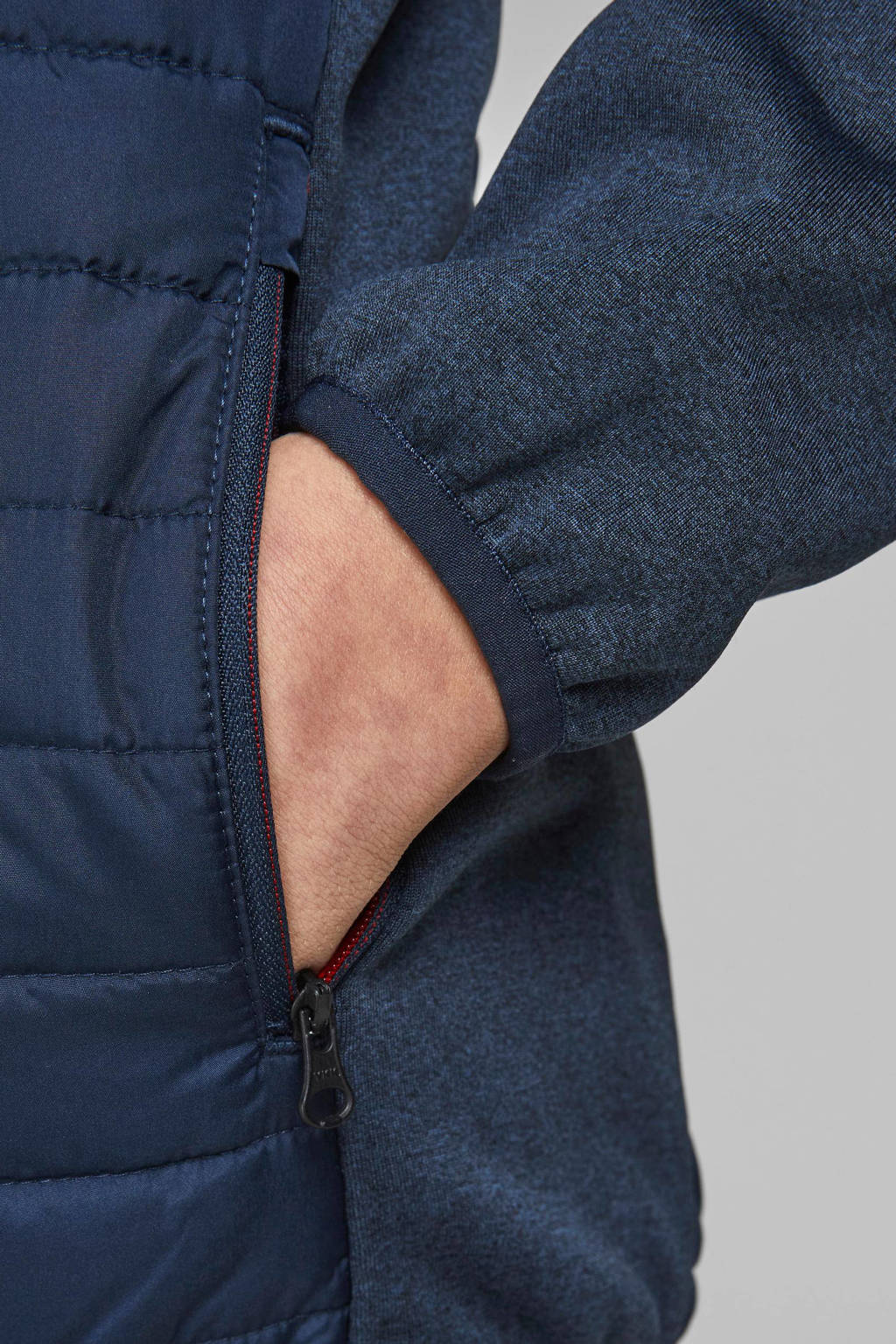 JACK & JONES gewatteerde tussenjas JJEMULTI donkerblauw/donkerrood