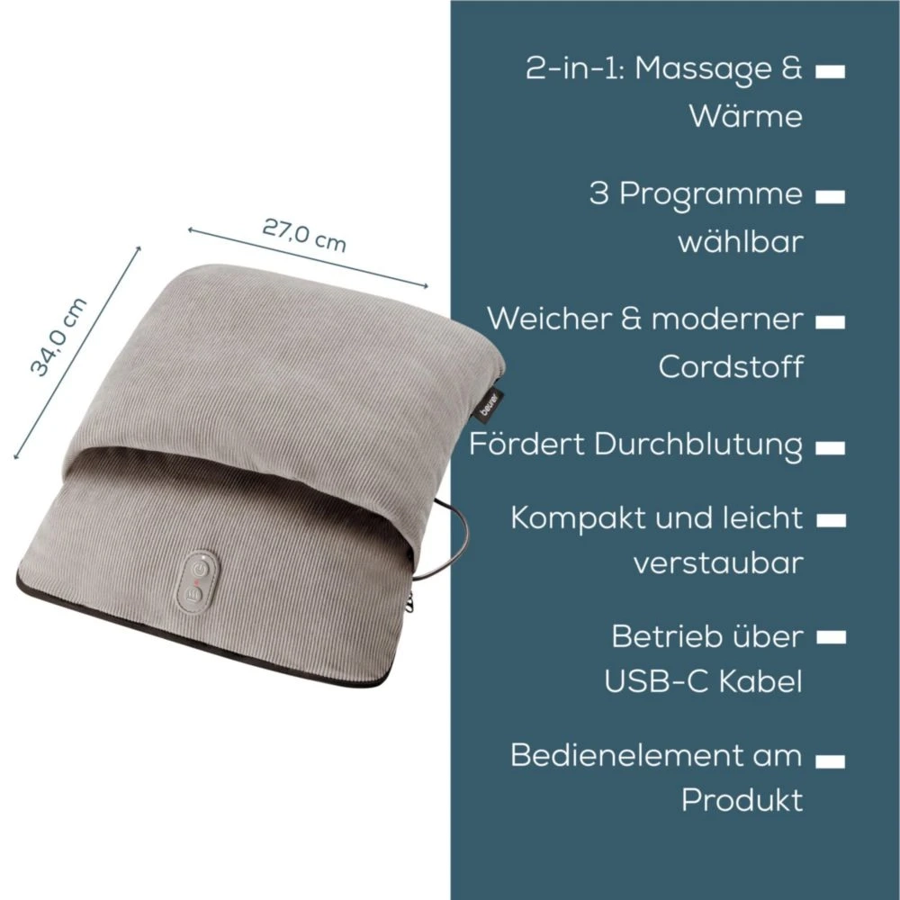 FM 28 Fuss Massagekissen Vibrations Massagegerät zur Entspannung mit Wärmefunktion (10556) - Grau