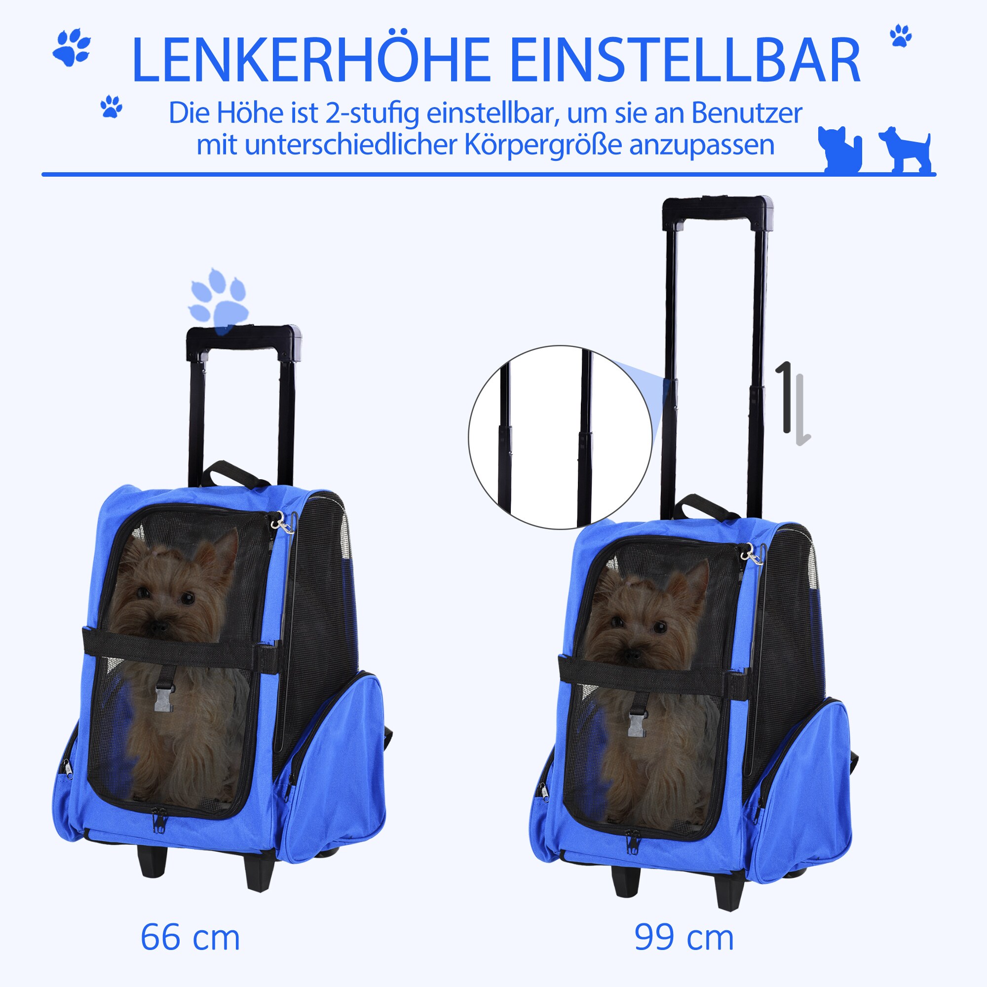 PawHut 2 in 1 Hundetasche als Trolley oder Rucksack verwendbar blau 36 x 30 x 49 cm (LxBxH)
