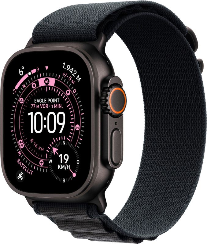 Apple - Watch Ultra 3 - Smartwatch - 49mm - Zwart - Titanium Behuizing - Zwart Alpine Loop Medium