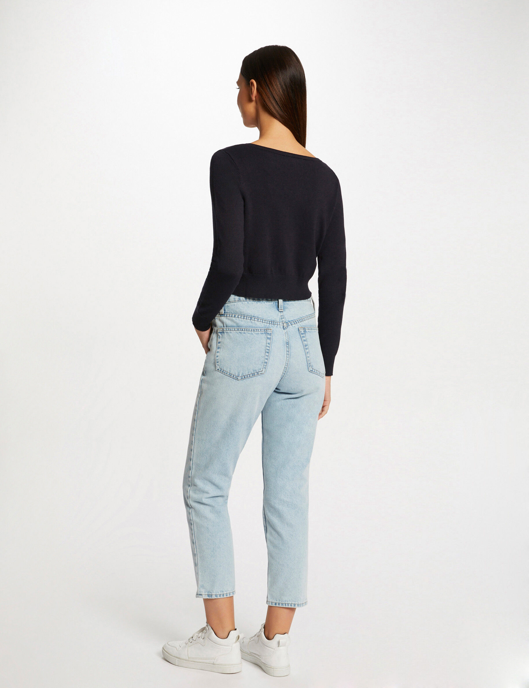 Gilet manches longues boutonné marine femme - marine
