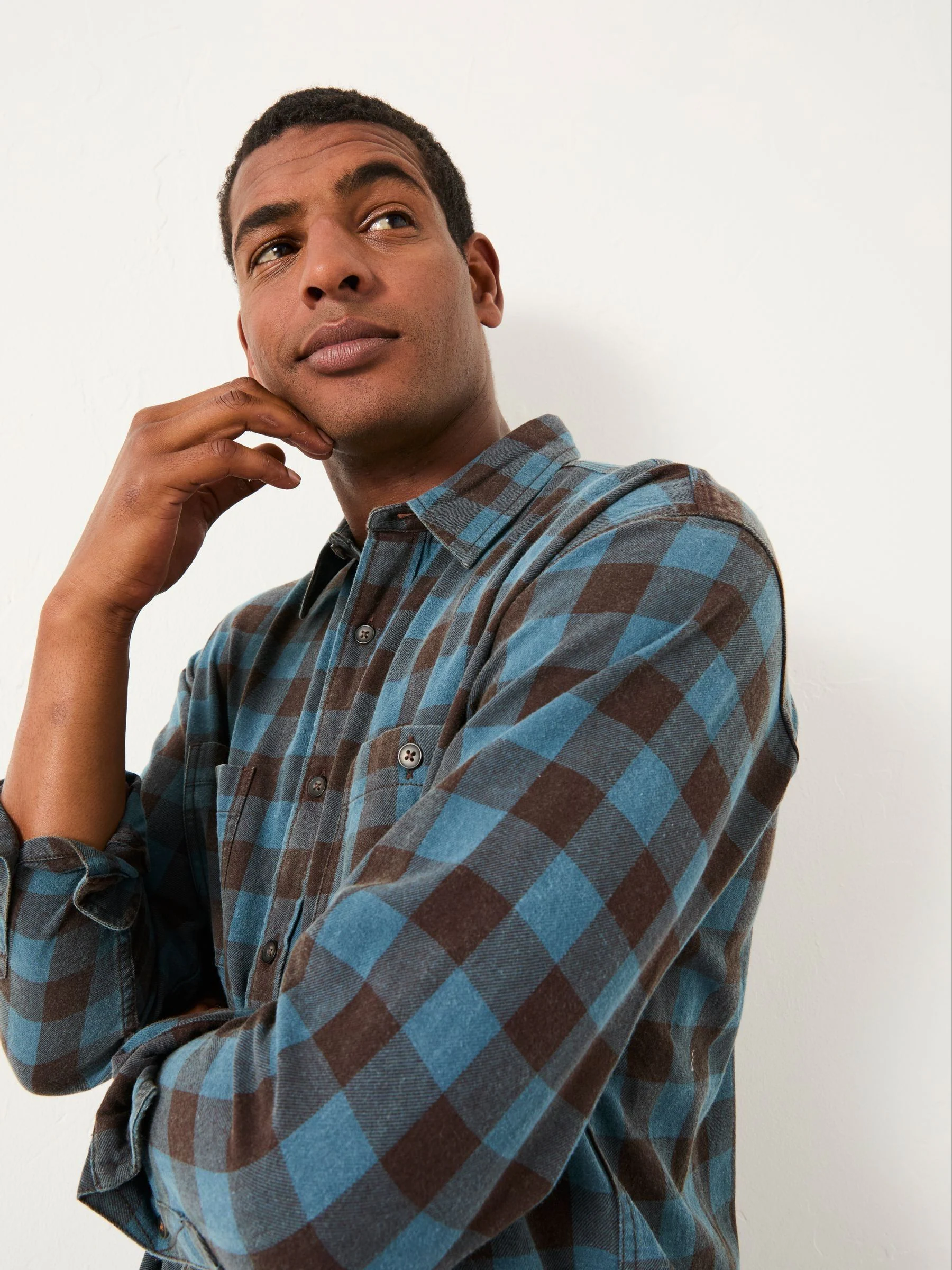 Normaal blauw - FatFace Long Sleeve Relaxed Fit Gingham Shirt