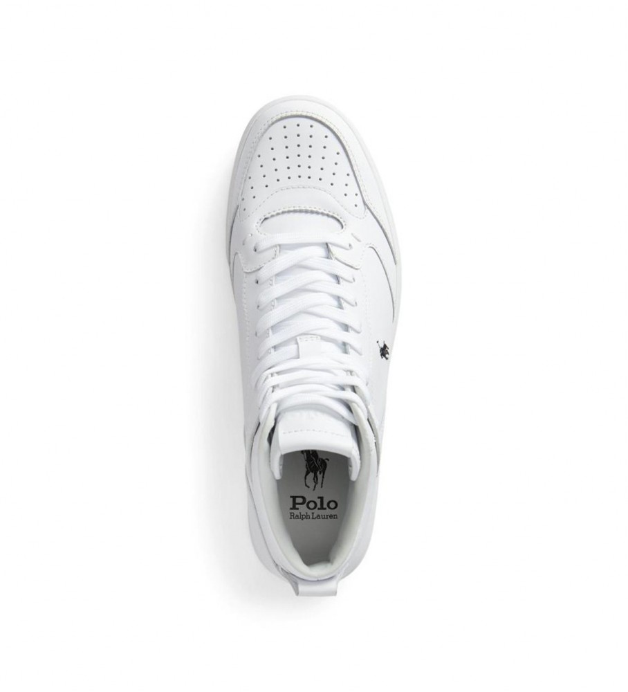 Tênis Ralph Lauren de couro branco de cano baixo com cadarço