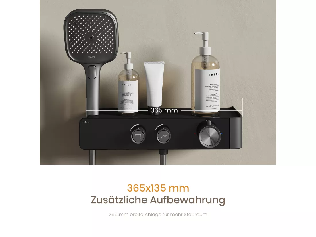 EMKE Colonne de Douche Thermostatique – Anthracite Mat, Débit d'Eau Ajustable,Design Minimaliste Séparé, Douchette 3 Fonctions,Kit de Douche