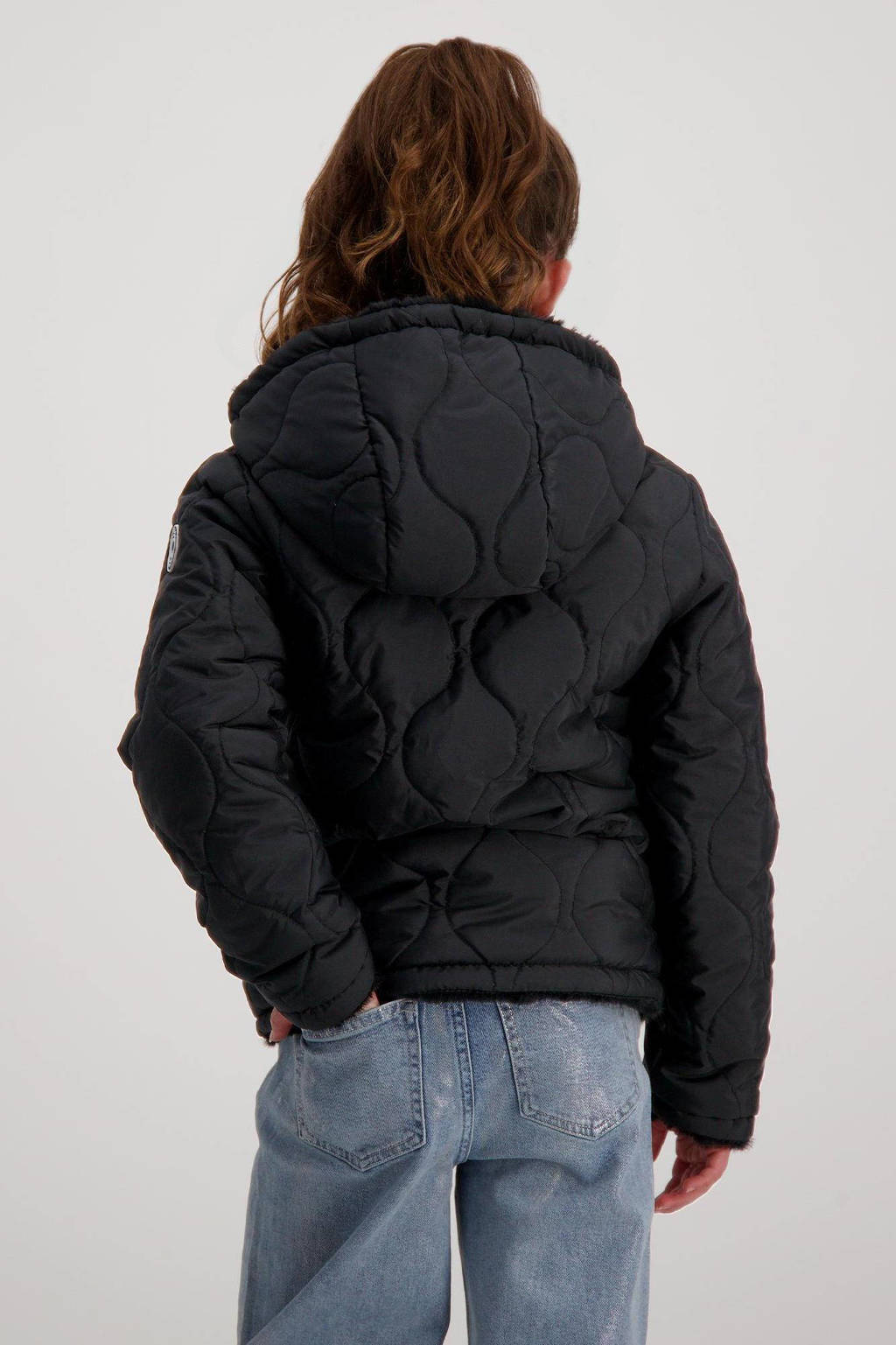 Cars reversible quilted gewatteerde imitatiebont winterjas RIES zwart