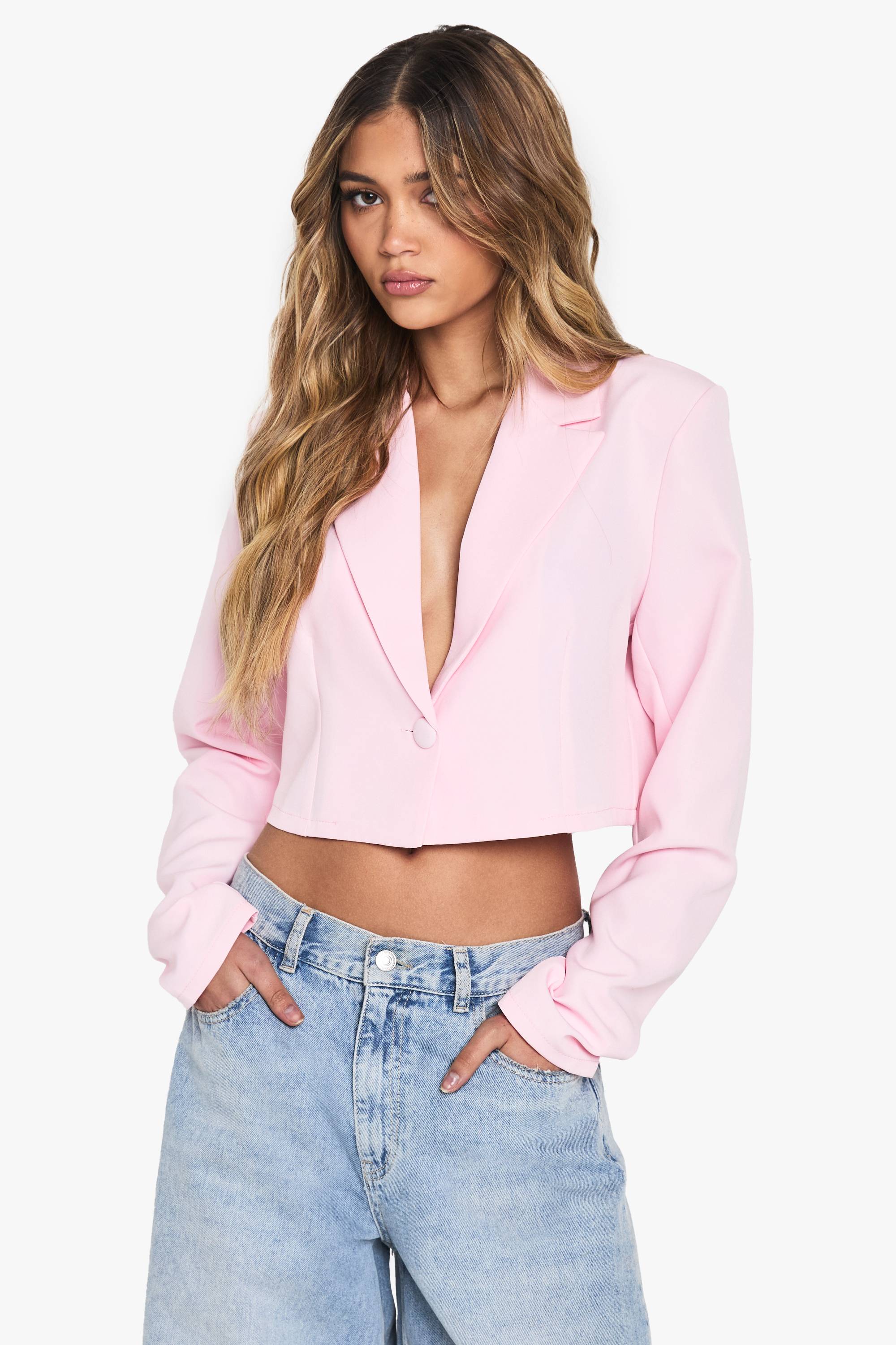 boohoo Blazer court décontracté en tissu tissé