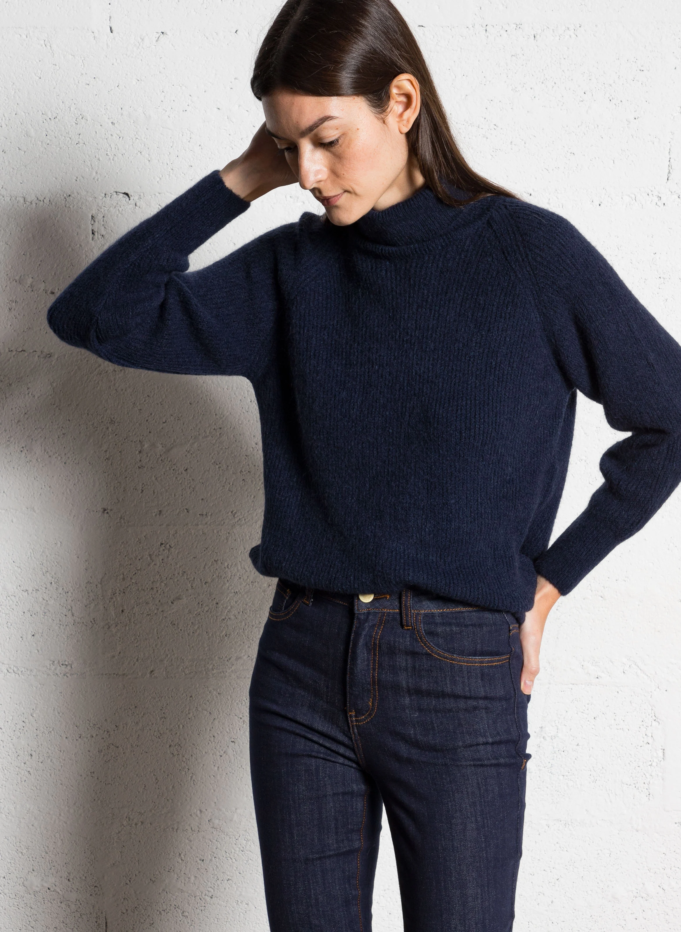 MONA - Pull ample à col roulé| Bleu