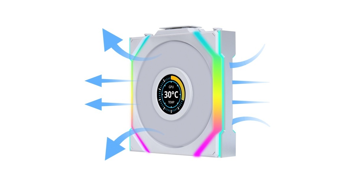Lian LiUNI FAN SL120 LCD Wireless Reverse Blade RGB case fans  (Wit, 3 stuks, 120 x 124.5 x 28 mm, PWM)
