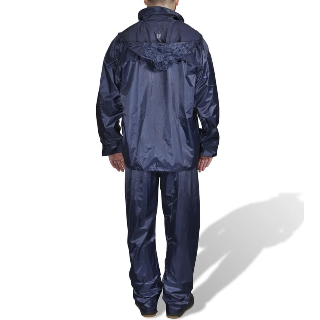 Marineblauwe regenjas met capuchon voor heren, 2-delig, maat M