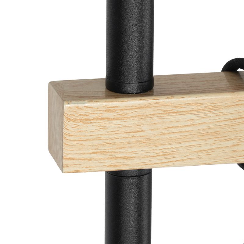 Landelijke vloerlamp zwart met hout 2-lichts - Chon