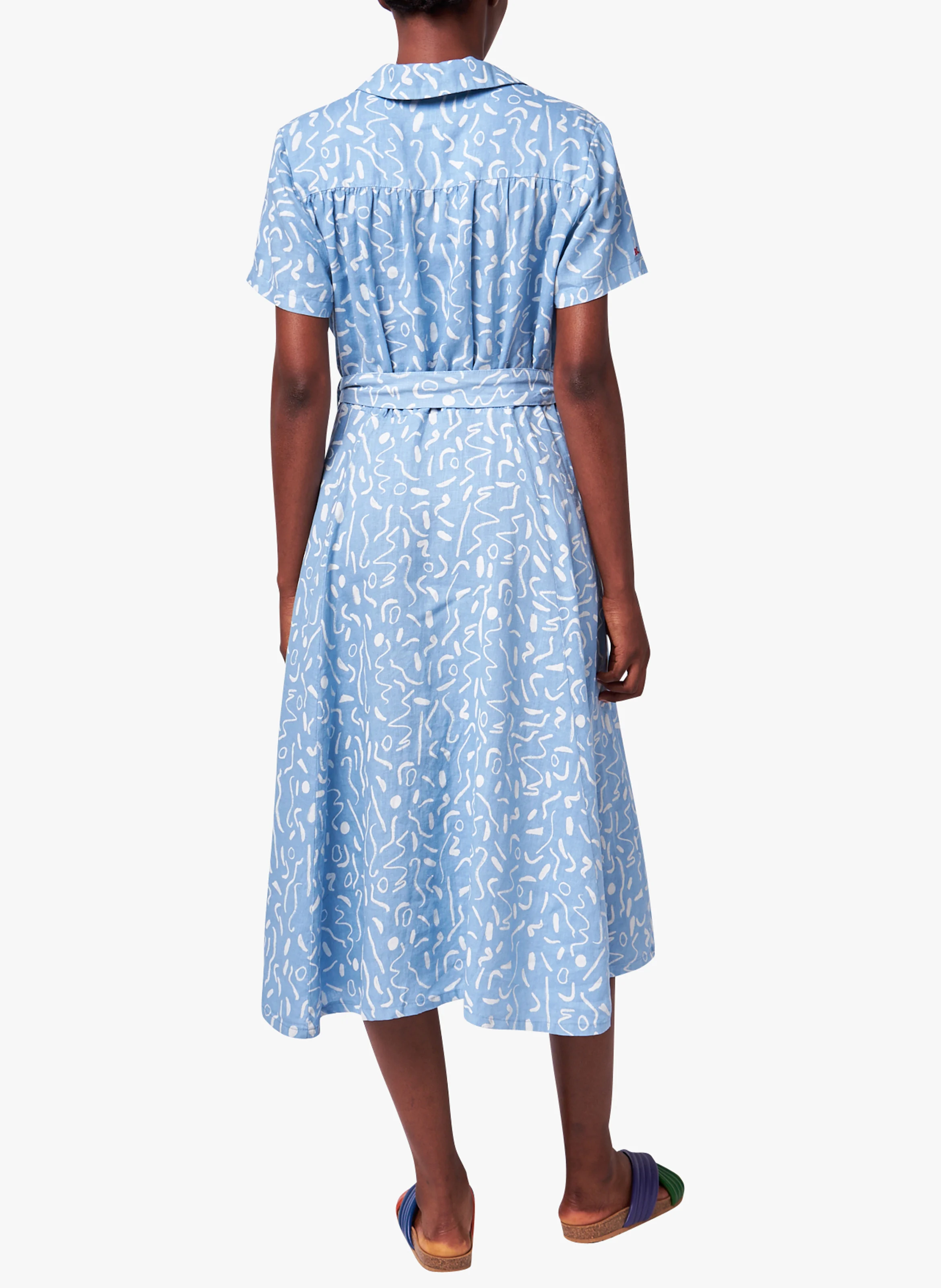 Robe midi col tailleur imprimée| Bleu
