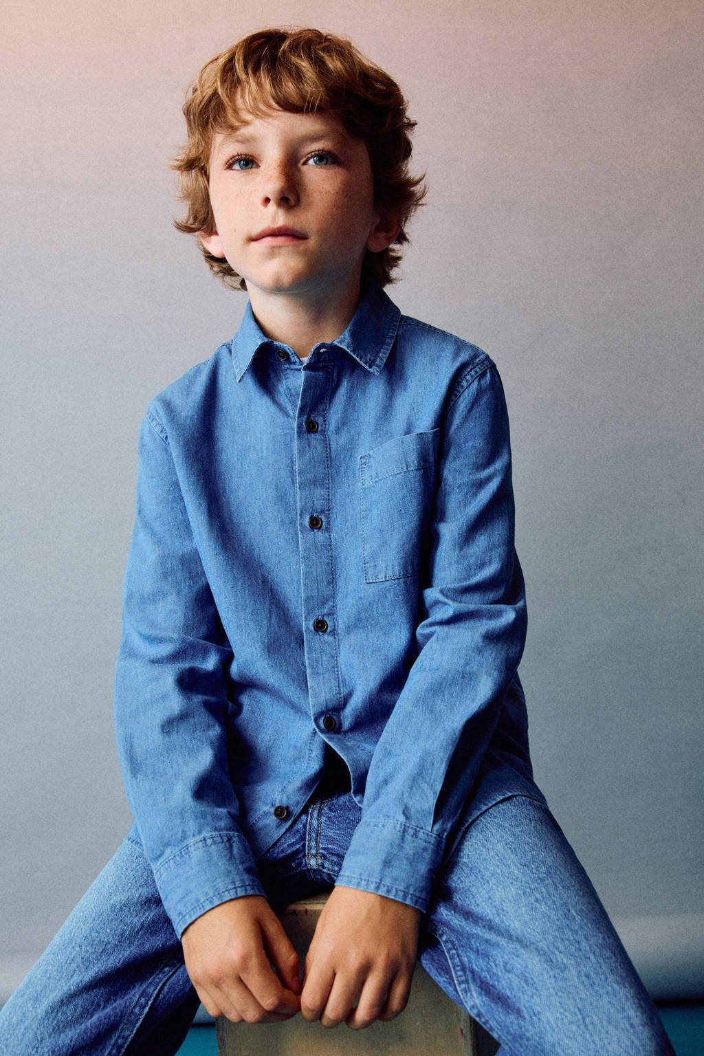 Mango Kids overhemd medium blue denim