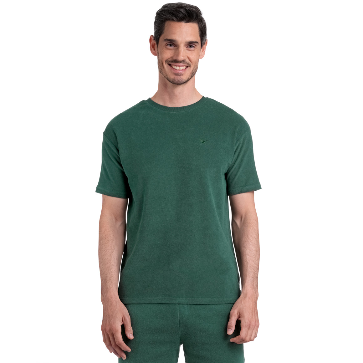 Jonas Nielsen Herren Frottee-Shirt mit Stickerei dunkelgrün