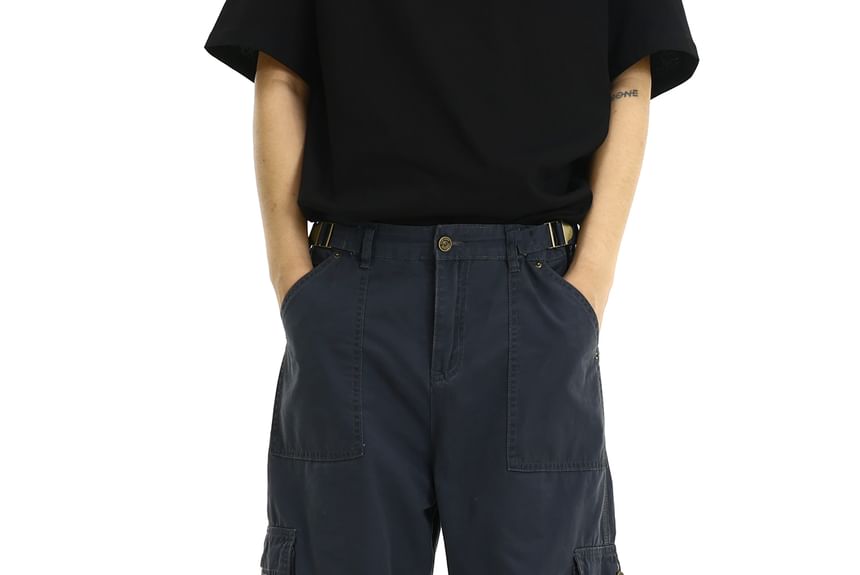 Meiksip - Mid Rise Plain Cargo Wide Leg Pants