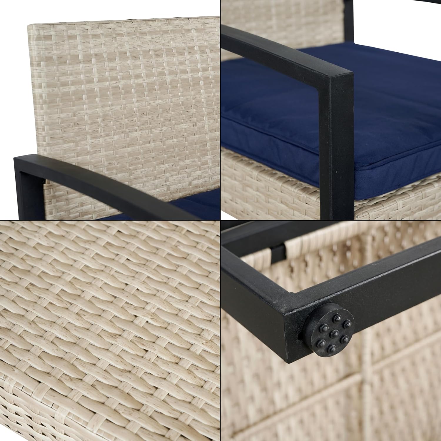 casa.pro Gartenmöbelset Calvello 5-TLG. Balkonmöbel Tisch mit 2 Stühlen und 2 Fußstützen Outdoor Sitzgarnitur Polsterkissen Lounge Möbel Rattan-Optik wetterfest