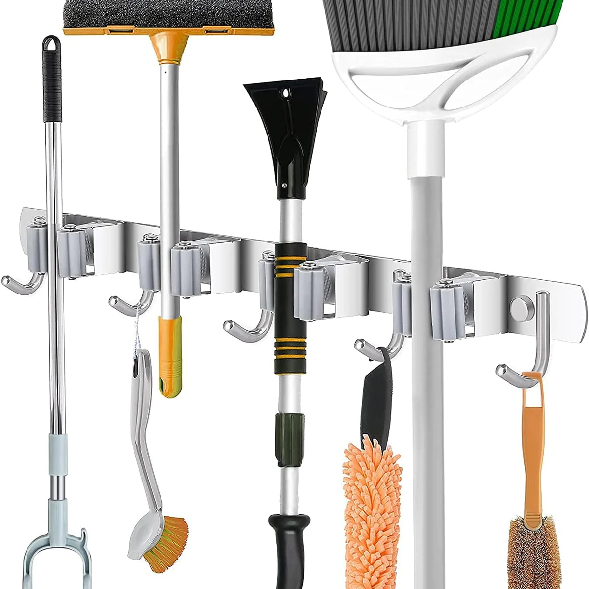 Porte-balais et organisateur en acier inoxydable pour maison, cuisine,