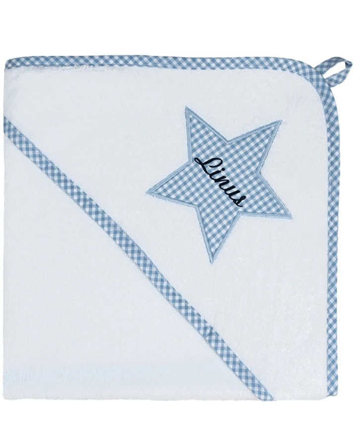 Personalisiertes XL-Kapuzenhandtuch STERN hellblau (Farbe: dunkelblau)