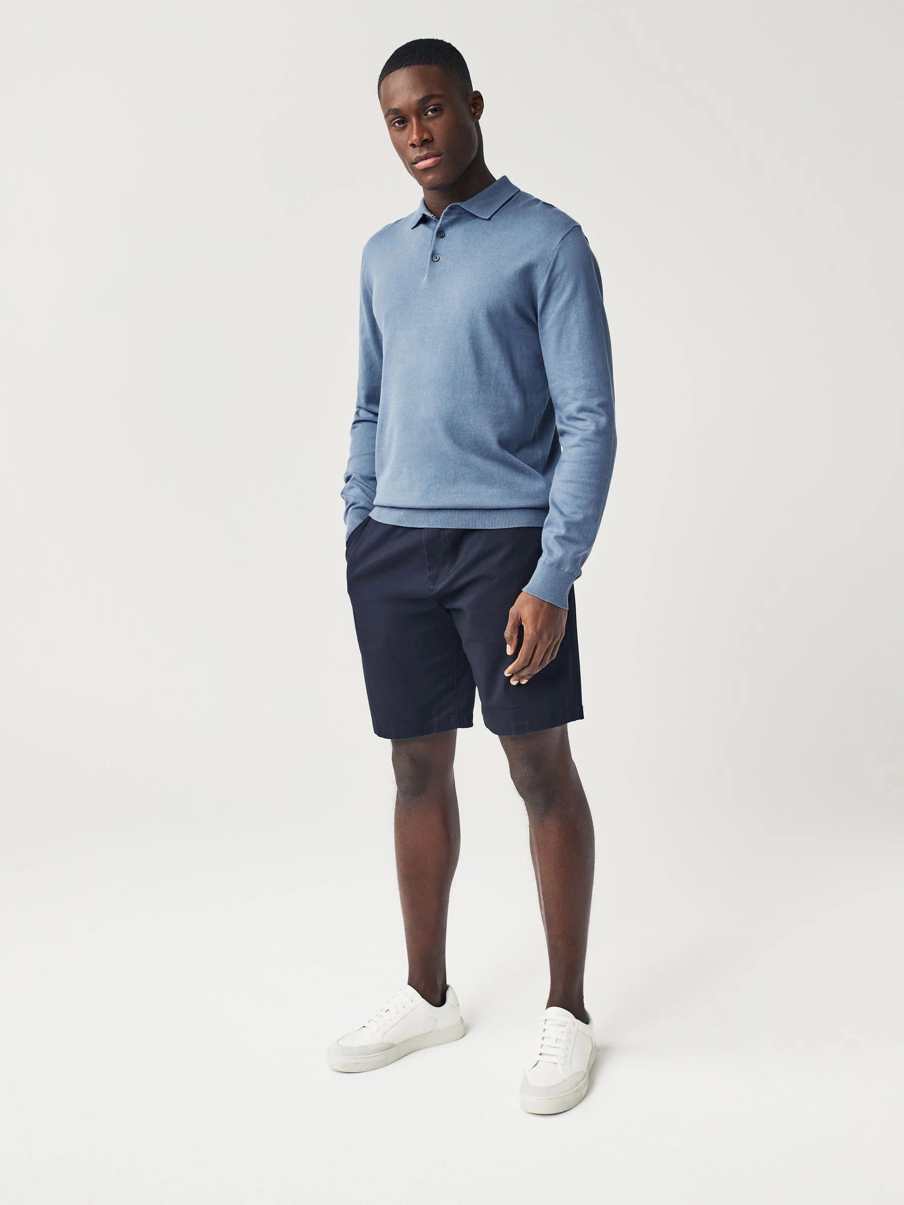 Marineblauw/antraciet - Straight fit - Set van 2 chinoshorts met stretch