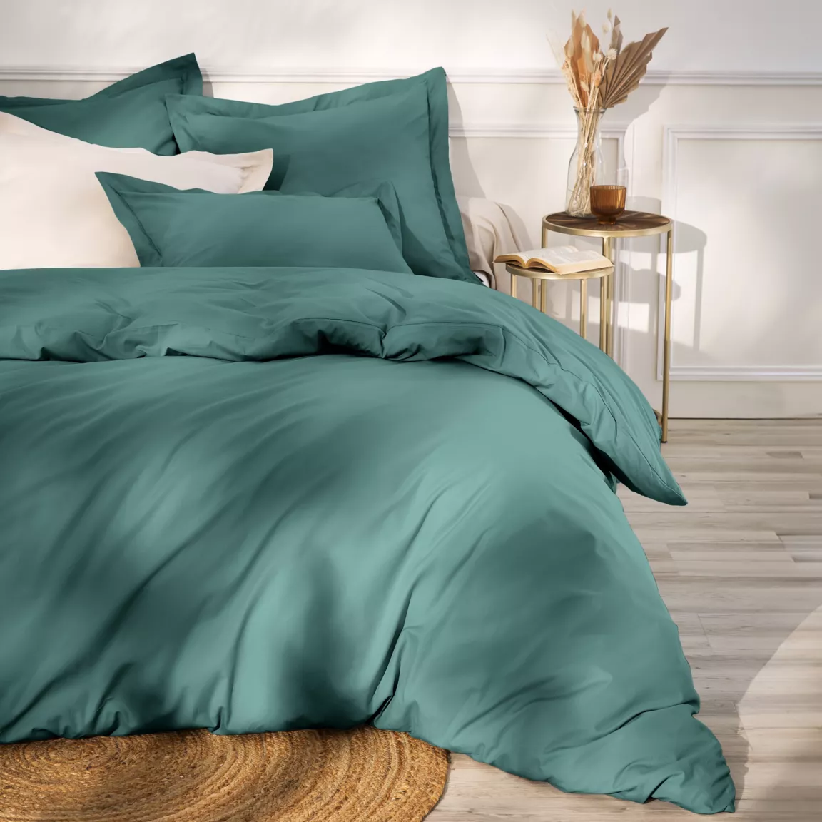 Housse de couette percale de coton (240 x 220 cm) Cali Bleu canard
