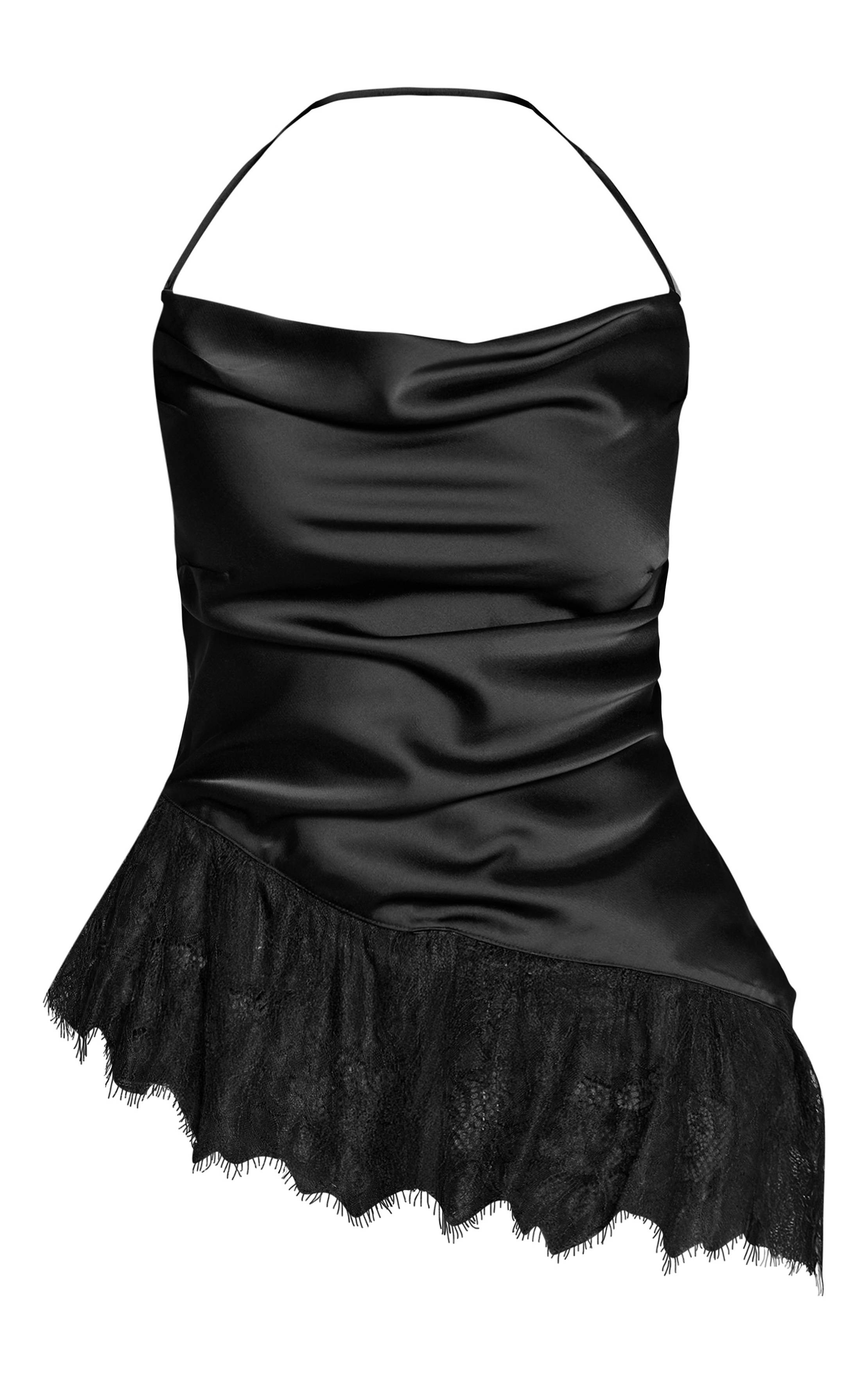 Noir Top Caraco Shape En Satin Avec Détails De Dentelle