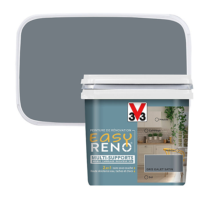Peinture de rénovation multi-supports V33 Easy Reno gris galet satin 0,75L