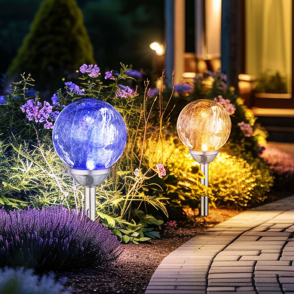 RGB LED Solarleuchte, Bruchglaskugel, Farbwechsel, H 43 cm
