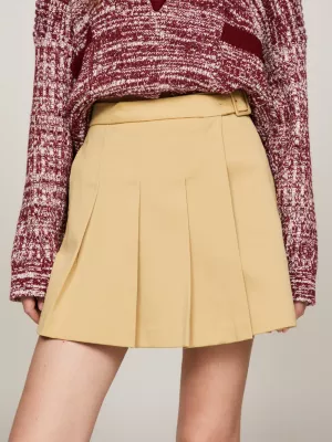 Minissaia chino plissada com cinto e modelagem flare