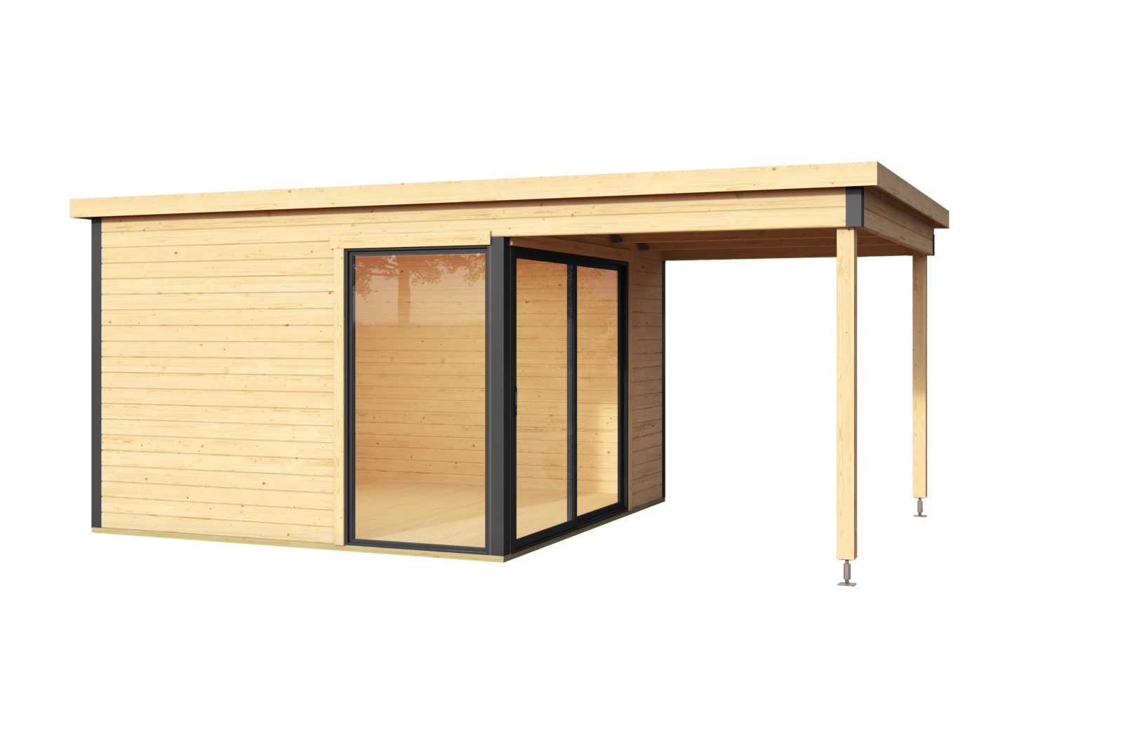 Gartenhaus DOMEO 2 - natur-anthrazit - Fichte massiv - 504,4x300 cm