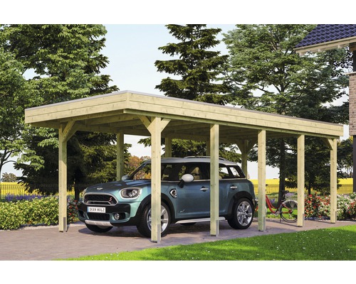 SKAN HOLZ Friesland enkele carport inclusief EPDM dakbedekking en H-paalankers, 314 x 708 cm, geïmpregneerd