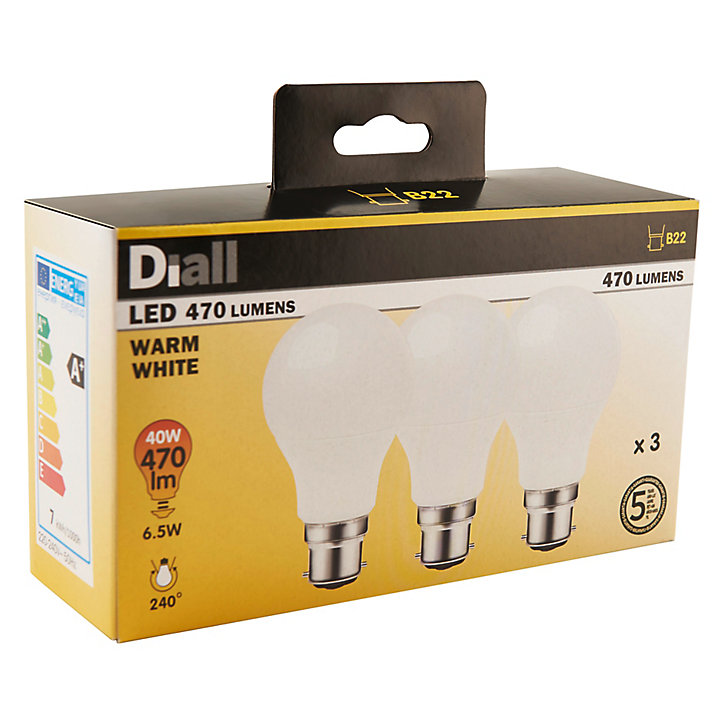 3 ampoules LED Diall GLS B22 6,5W=40W blanc chaud