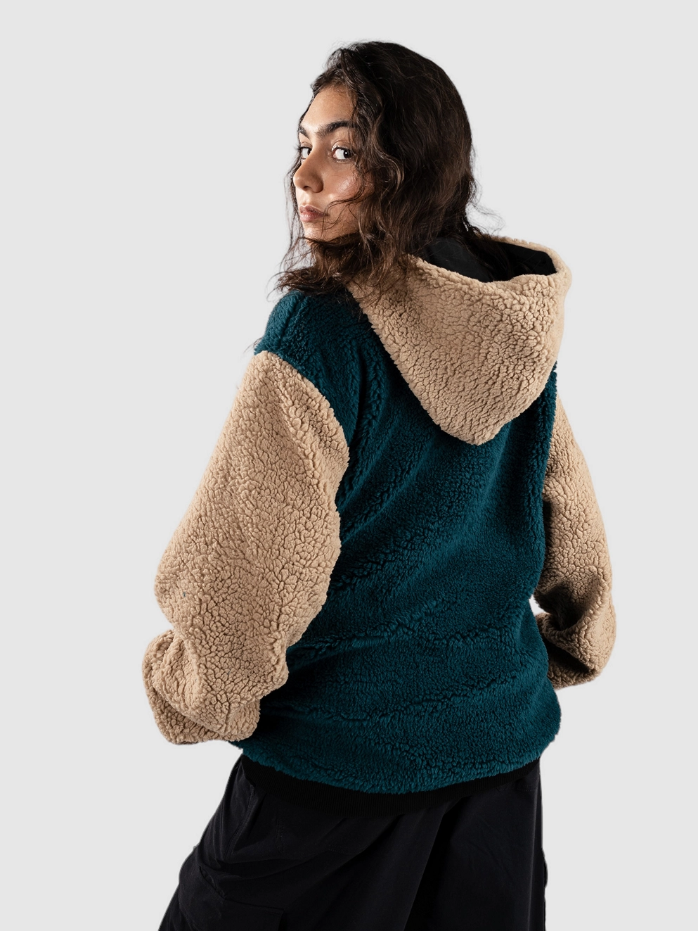 Polypop Fern Cut And Sew Sherpa Hoodie Half-Zip Flee petrol