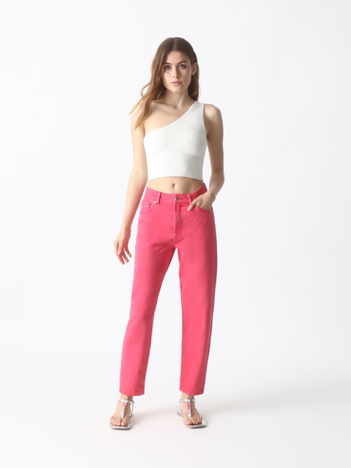 Calça jeans estilo Mom Fit - Rosa Médio