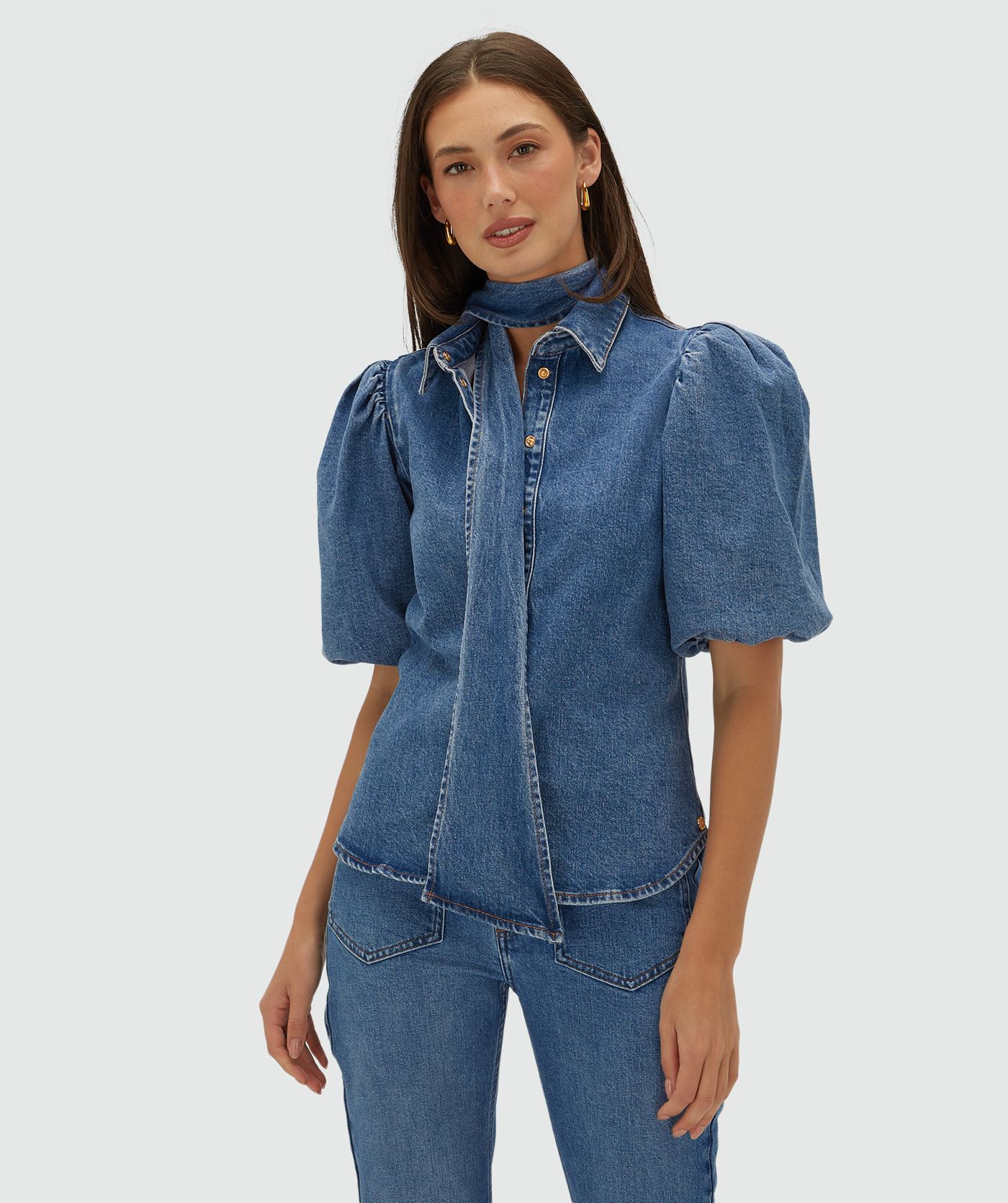 JV-SILA regular fit denim blouse - blue denim