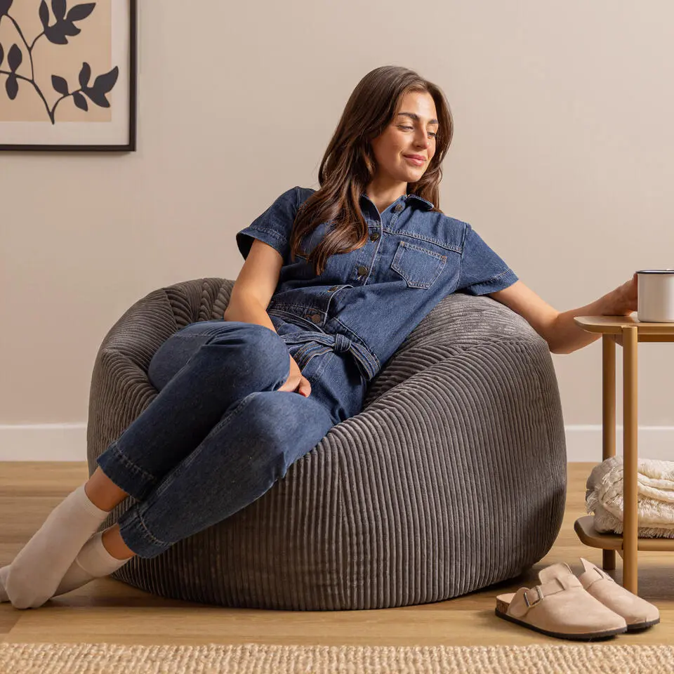 icon - Kingston XL Zitzak Fauteuil - Ribfluweel - Houtskool