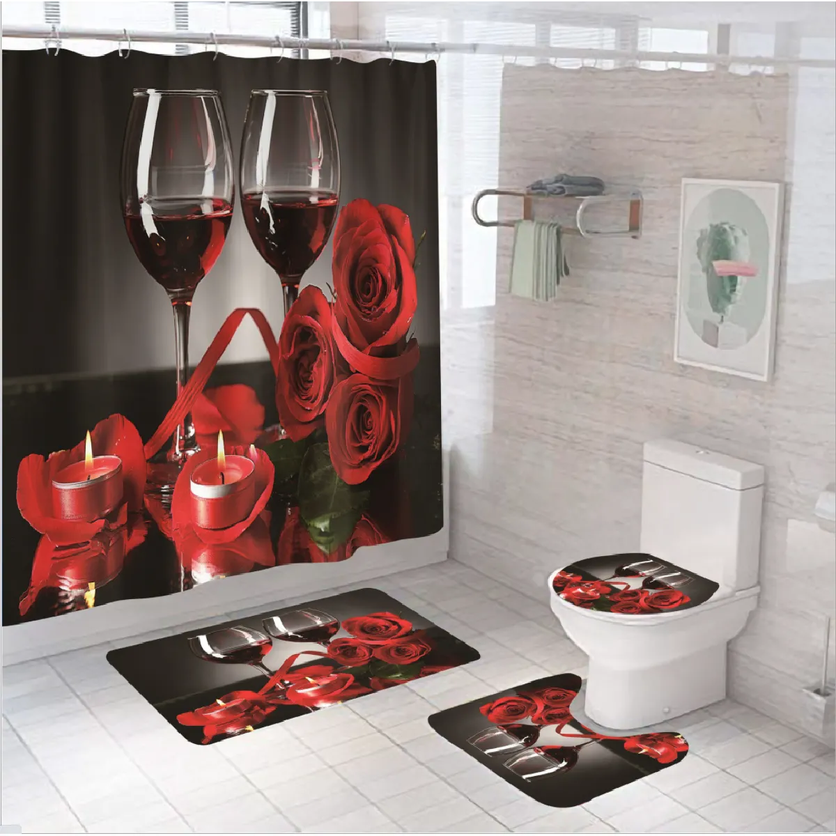 Universal Rideaux de douche - Vin rouge et rose - 180x180 cm