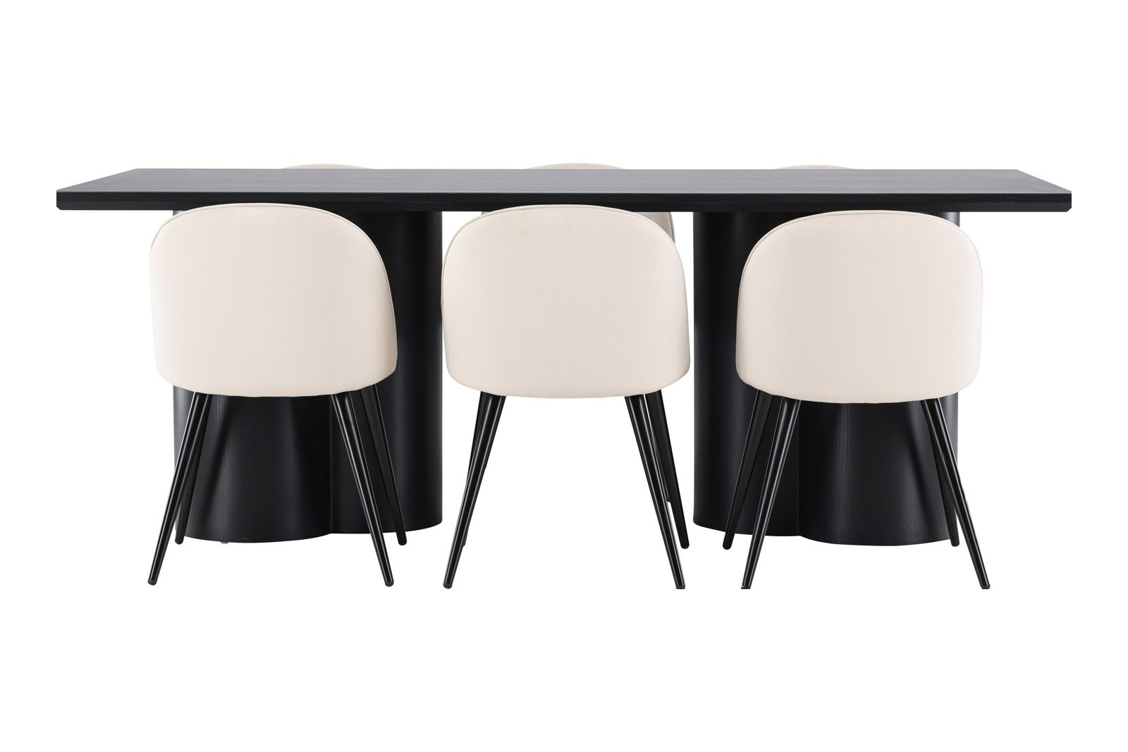 Olivia og Velvet Spisegruppe Olivia spisebord i mocca med 6 stk. Velvet spisestoler i Beige spisestoler i sorte ben.