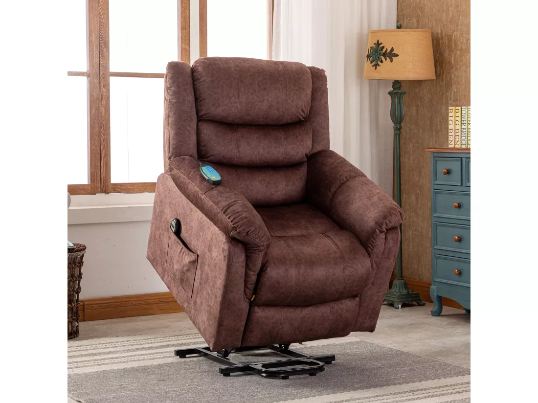 Fauteuil releveur électrique en cuir PU, fauteuil de massage inclinable, meuble réglable pour le dos, pieds avec 3 positions, port USB, chauffage, porte-gobelets