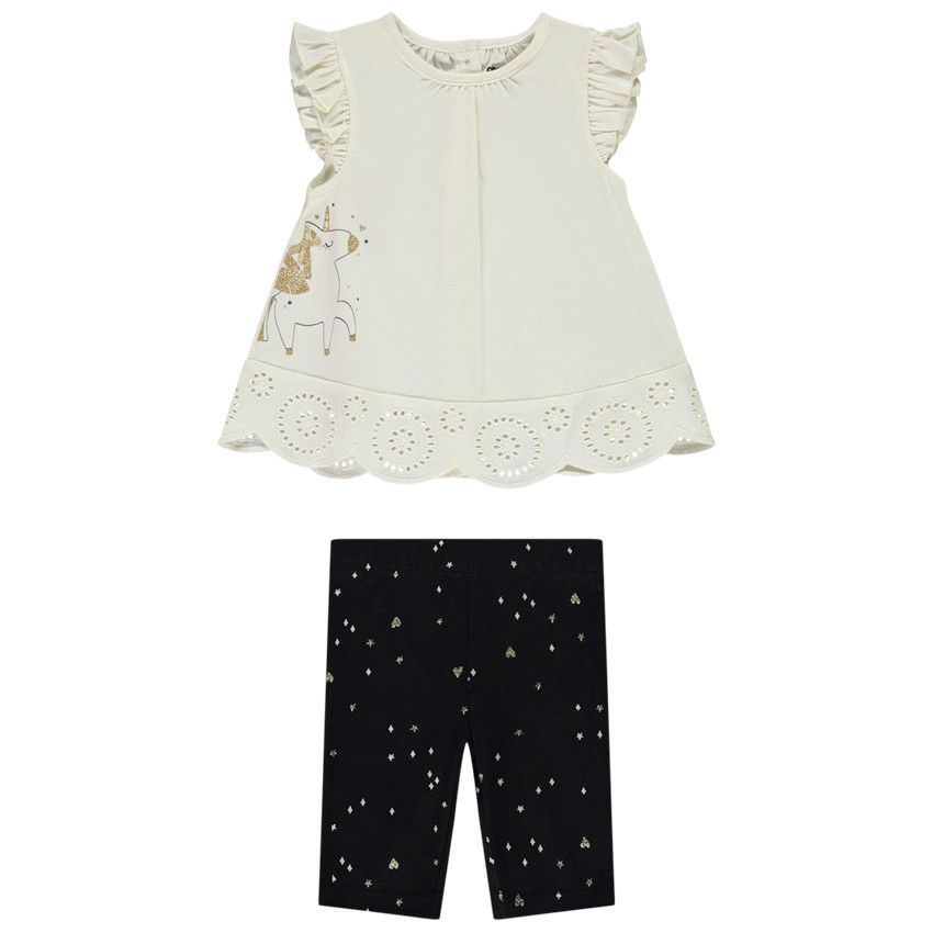 Ensemble 2 pièces licorne avec détails pailletés pour bébé fille - Ecru