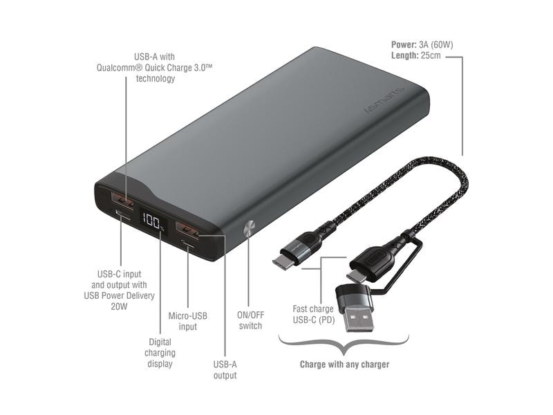 4smarts Powerbank VoltHub Pro 10000 mAh Multiport-Powerbank mit modernen Ladestandards