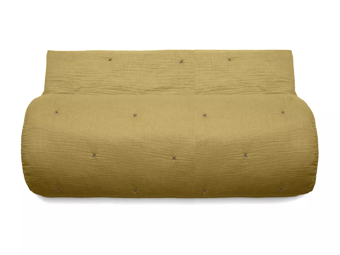 Chemin de lit capitonné en mousseline de coton 80x200 cm ANDROS jaune jasmin