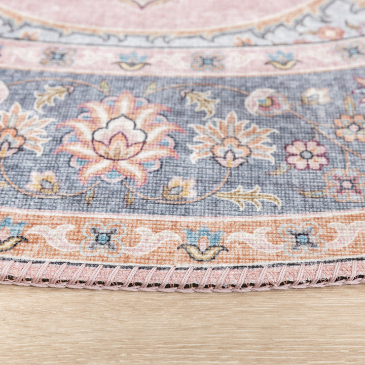 Rond vintage vloerkleed - Lily Medaillon Roze | Fleurig