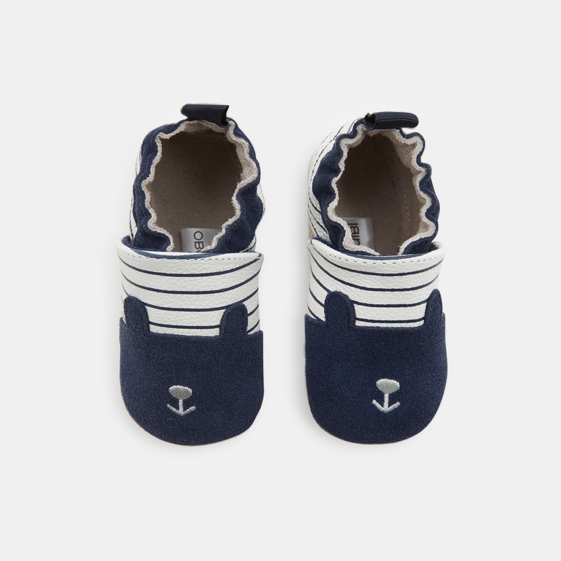 Chaussons cuir Premiers Pas bleus naissance