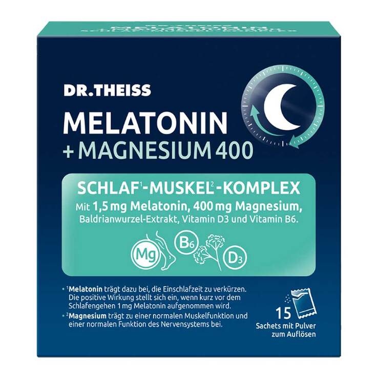 Dr. Theiss Melatonin + Magnesium 400 Schlaf-Komplex Pulver, 15X5 g