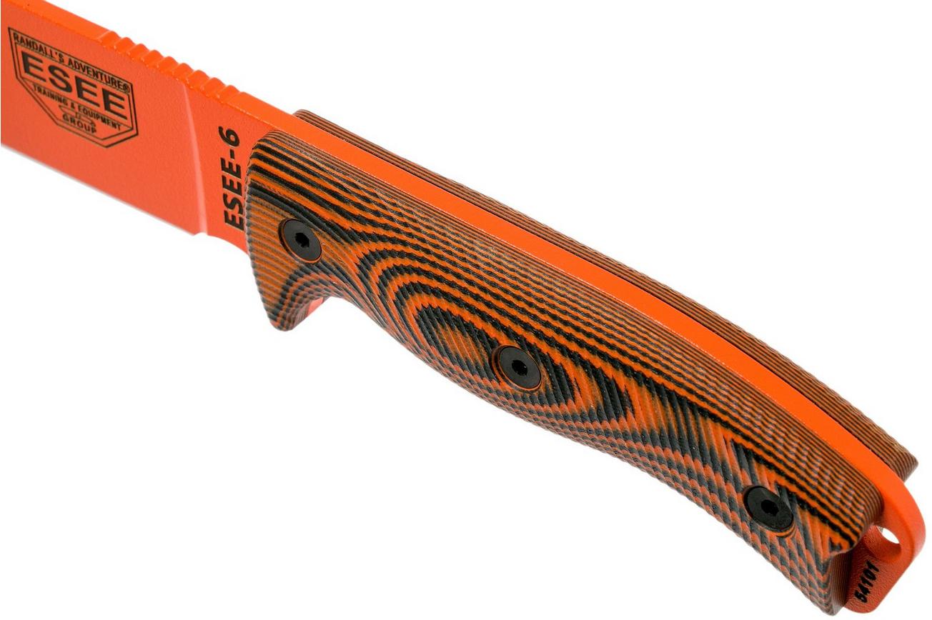ESEE Model 6 Orange Blade 3D Neon Orange-Black G10 survivalmes 6POR-006 zwarte schede   clip plate