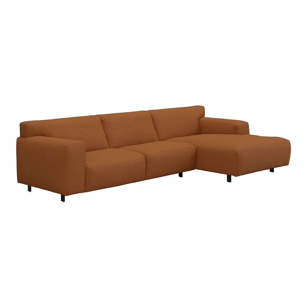 Vesta 2,5-seter med sjeselong høyre I Tekstil Marilyn Bronze, standardsøm, sort metallben 10 cm, Comfort CM