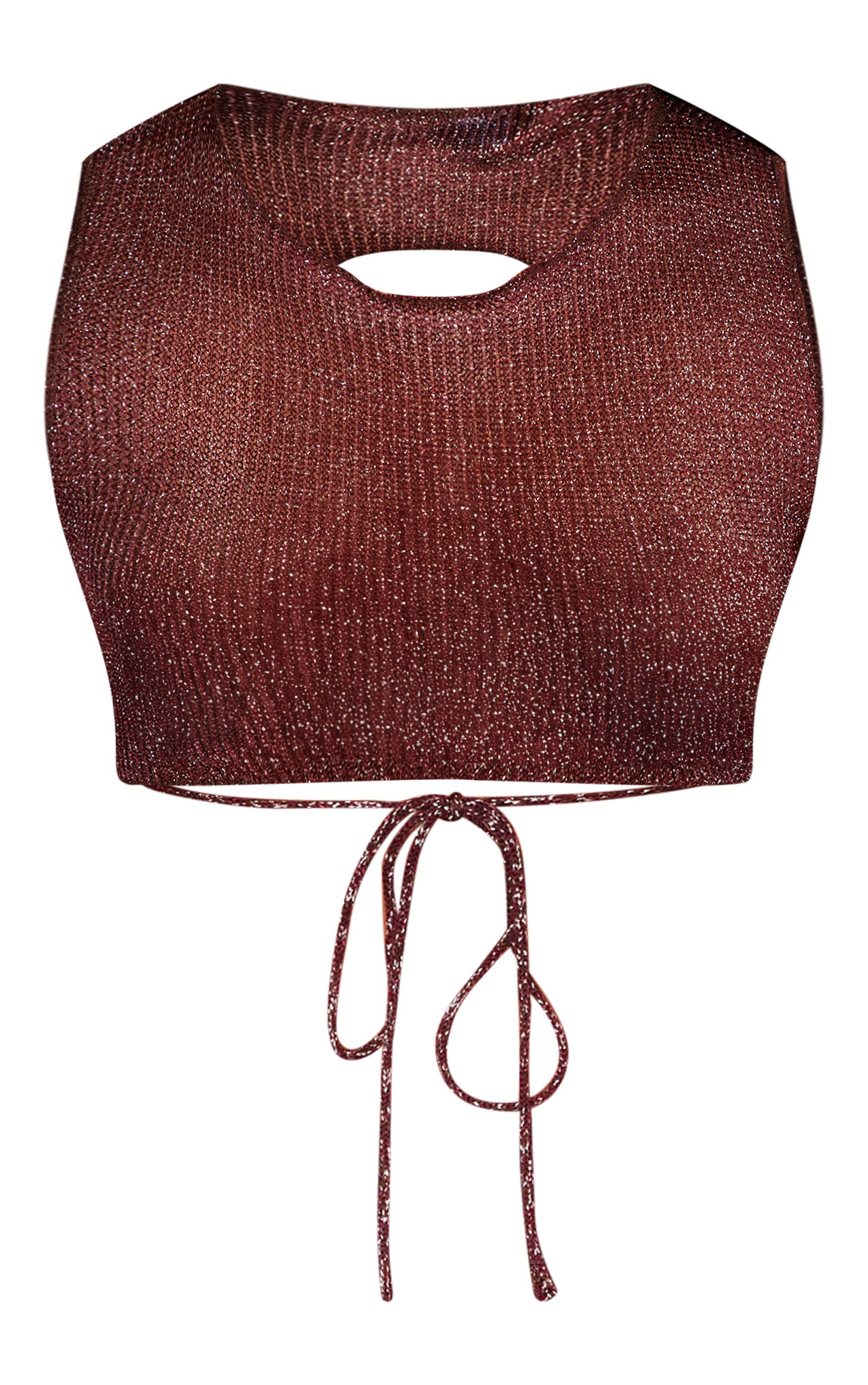 Chocolat Crop Top Dos Nageur Métallisé En Jersey Avec Dos Ouvert