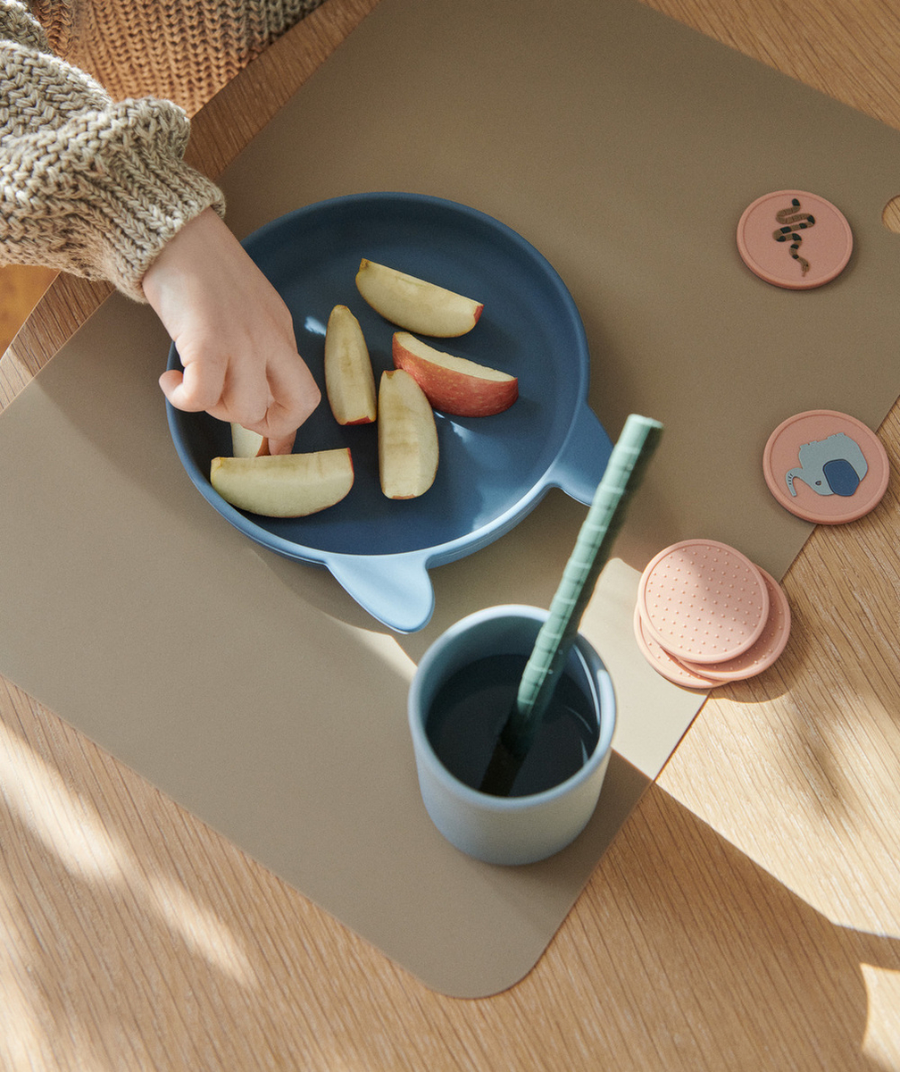 LIEWOODLE SET VAISSELLE VIVI DINO BLEU EN SILICONE