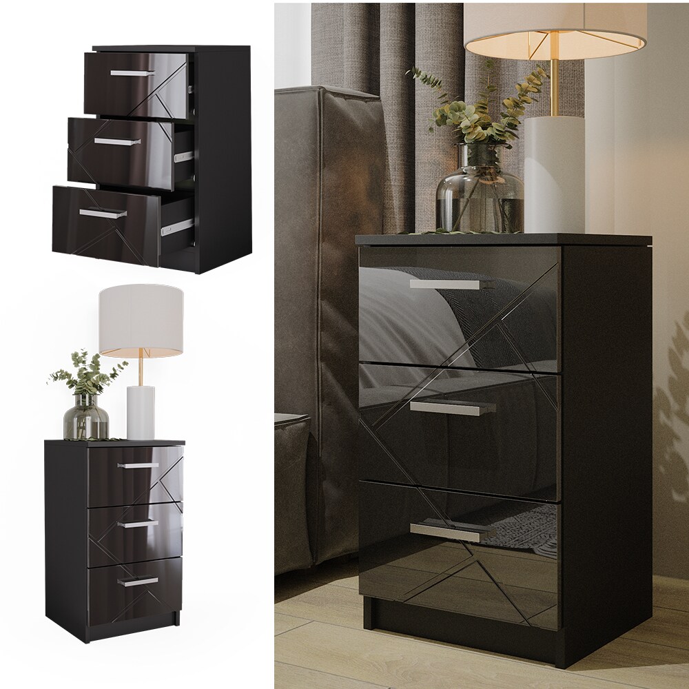 Vicco Nachtkommode Nachttisch Nachtschrank Irma Schwarz Hochglanz 38x66 modern 2er Set Schlafzimmer Schrank Beistellschrank Nachtkonsole Nachttischchen Schrankschublade Schlafzimmermöbel Aufbewahrung
