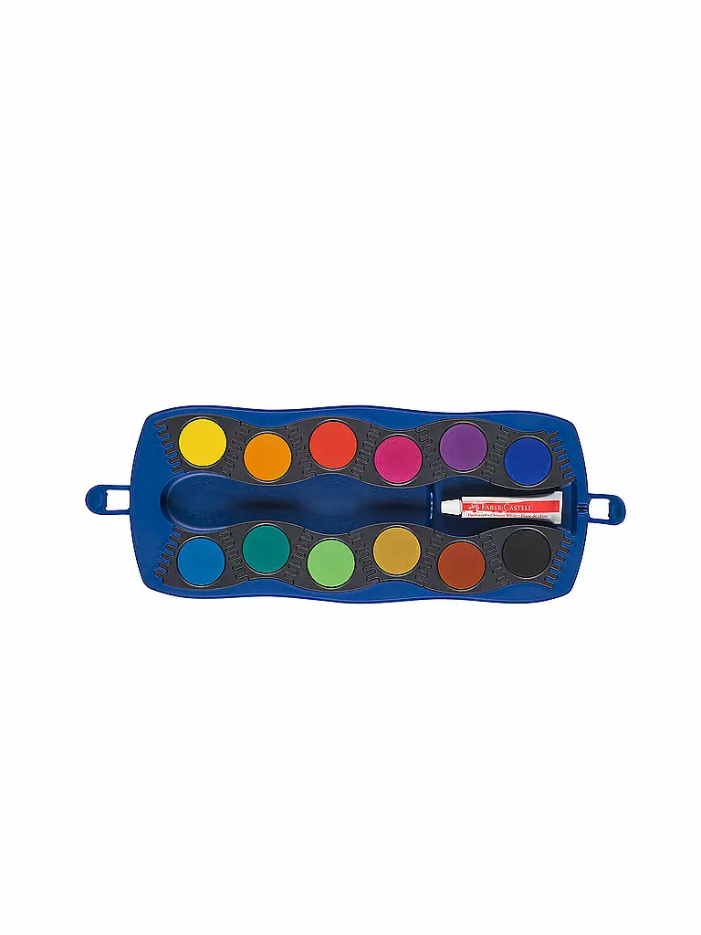 FABER-CASTELL Connector Deckfarbkasten, blau, 12 Farben plus Deckweiß keine Farbe
