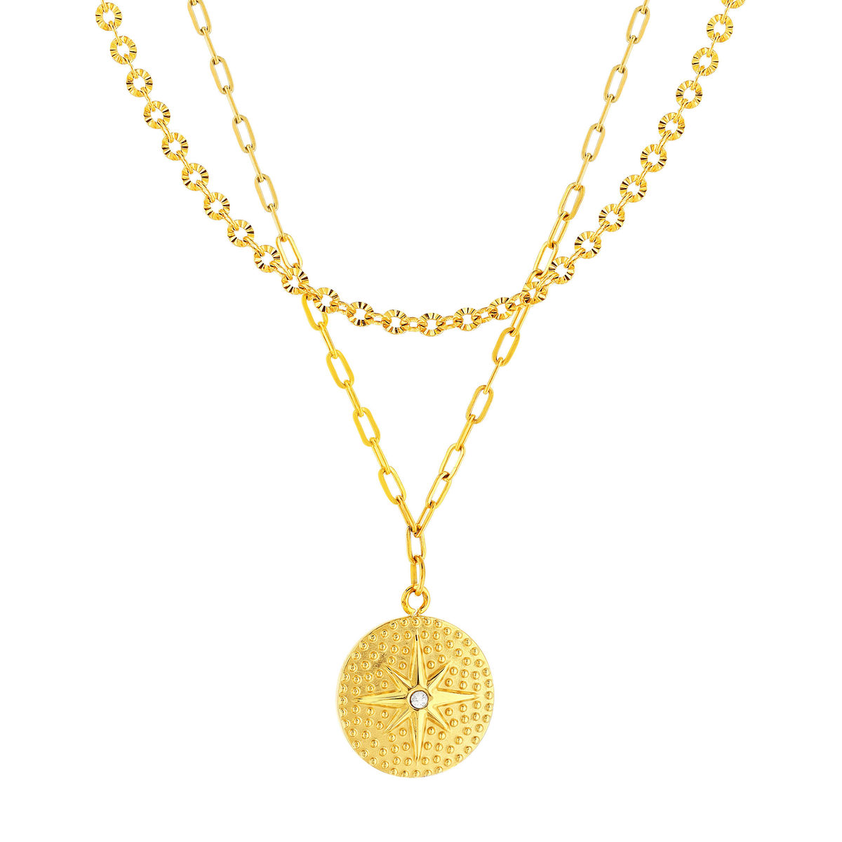Collier acier jaune pierre pierre imitation blanche étoile 41,5 cm